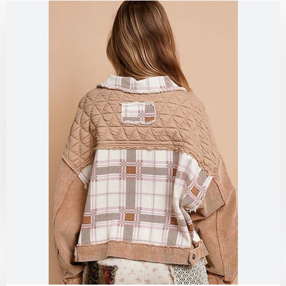 POL Corduroy Jacquard Patchwork Button Up Jacket Tan Multicolor Size S,M,L New - Picture 15 of 16